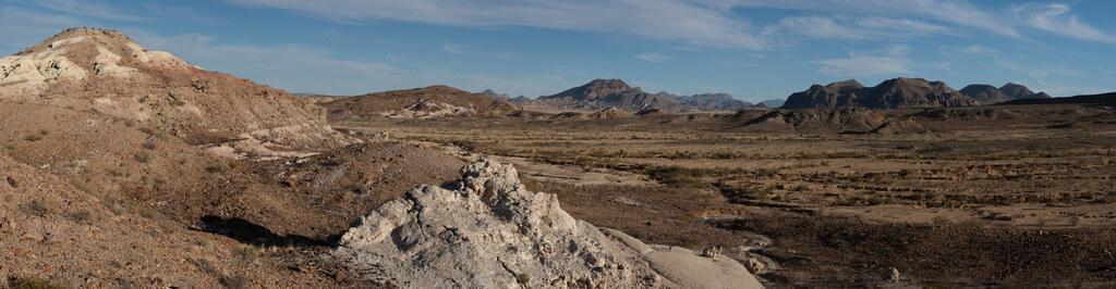 Broad desert basin and layered mountains near Terlingua