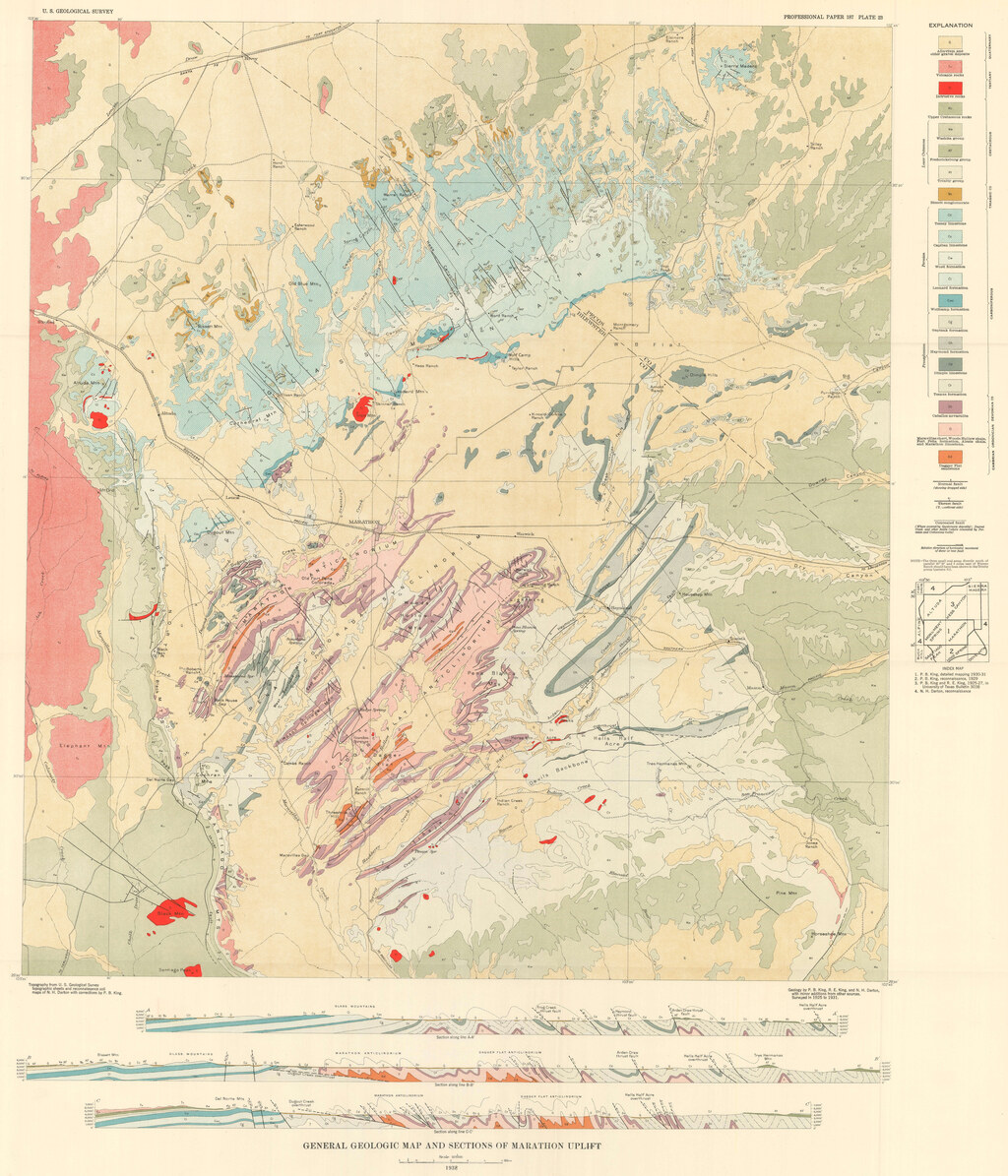 USGS general geologic map and sections of the Marathon uplift
